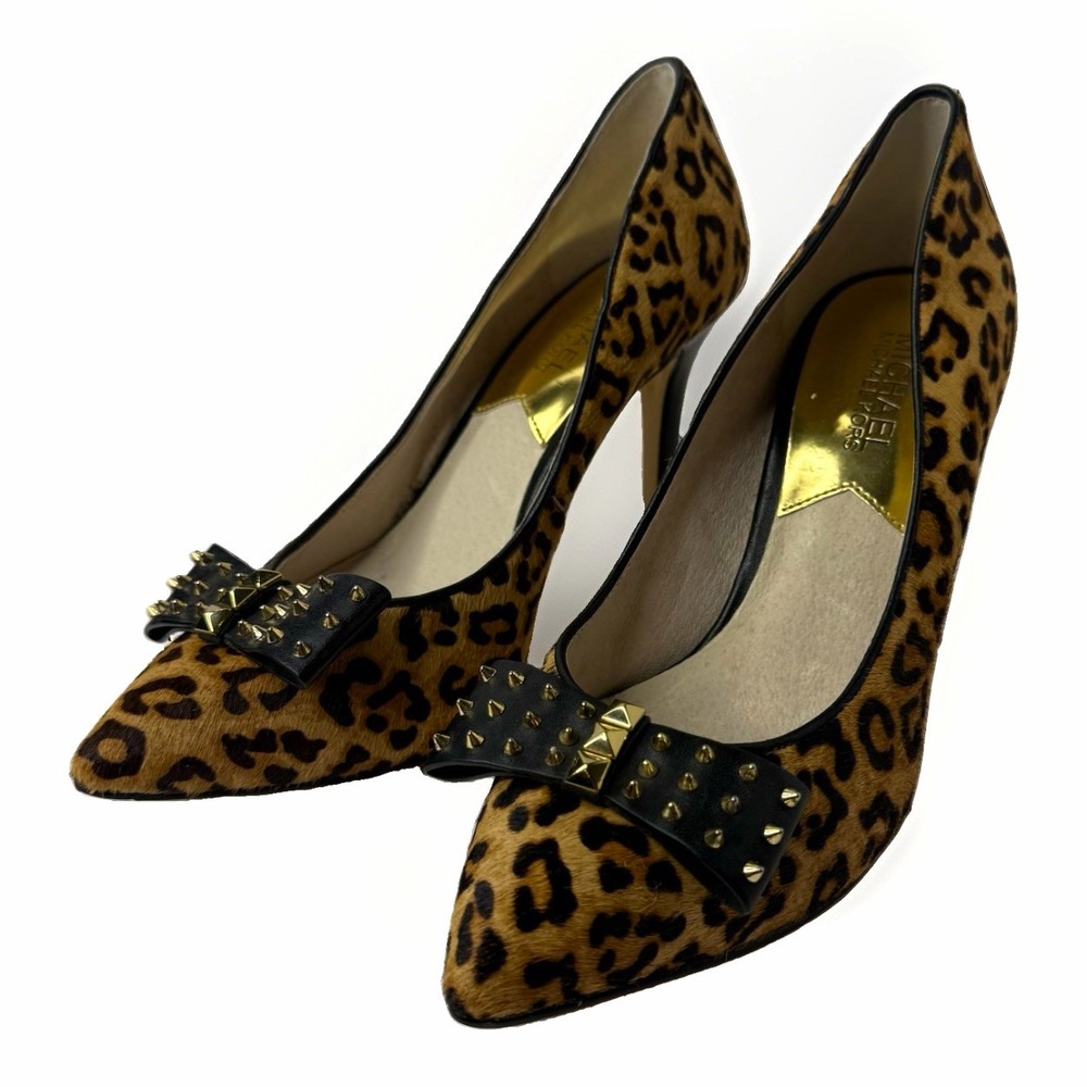 Michael Kors Animal Print Calf Hair Studded Bow Pointed Toe Pumps 7M Cheetah